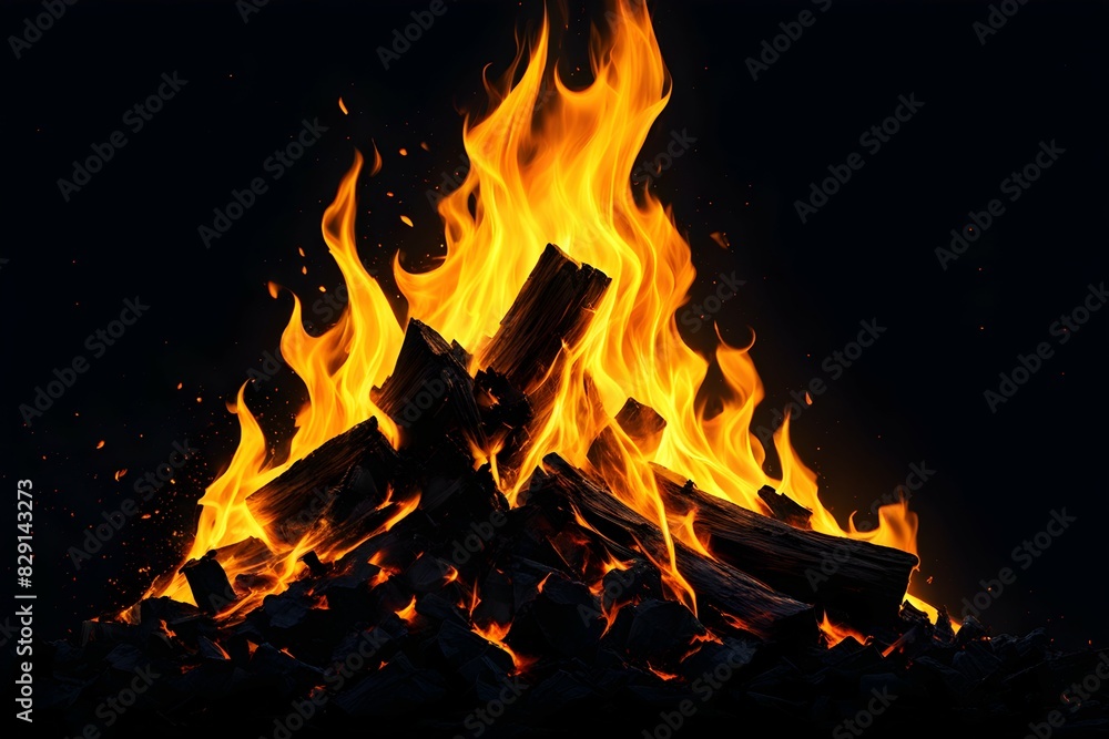 A pile of wood with a fire burning in the middle A pile of wood with a fire burning in the middle