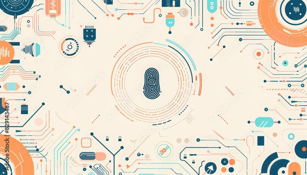 Fototapeta premium A top view of a detailed fingerprint scanner on a circuit board