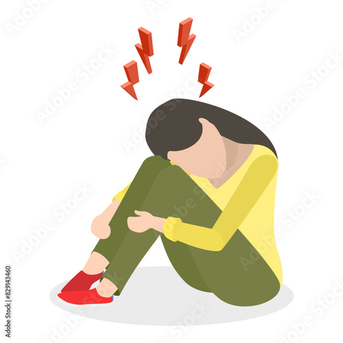 3D Isometric Flat Vector Illustration of PTSD Effects, Posttraumatic Stress Disorder. Item 7