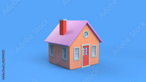 Small toy house on isolated on blue background 3d illustration