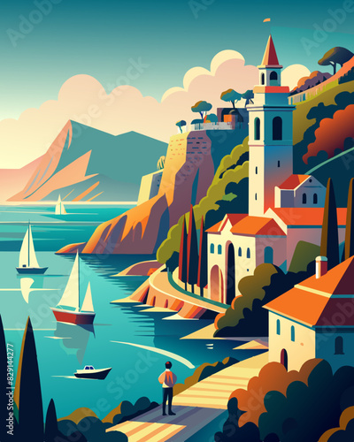 Isle of Wight, Calanques, Marseille Illustration Art. Travel Poster Wall Art. Minimalist Vector art