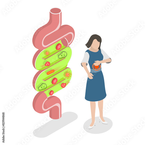 3D Isometric Flat Illustration of Good And Bad Gut Bacterias, Gut Flora, Digestive Tract Microorganisms. Item 1