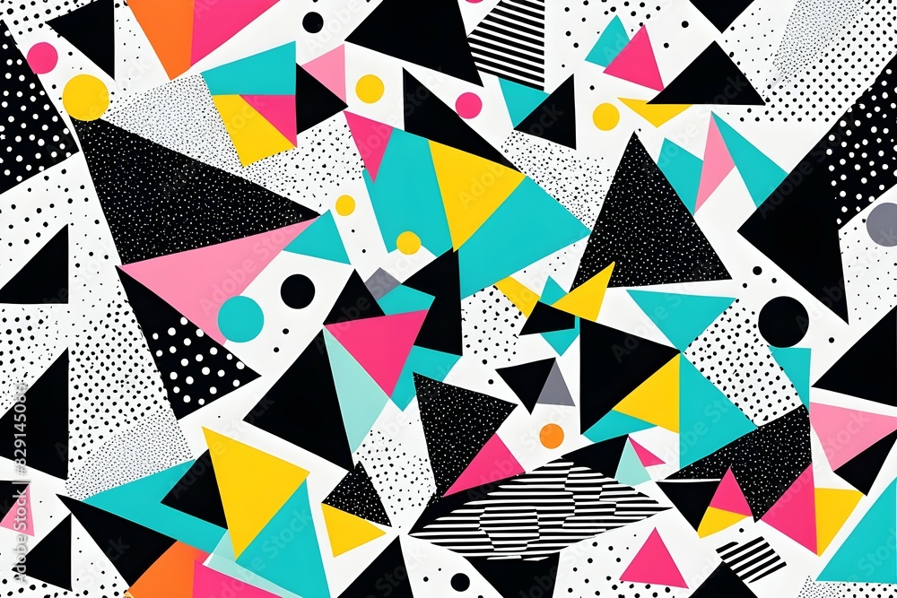 A colorful abstract design with triangles and circles A colorful abstract design with triangles and circles