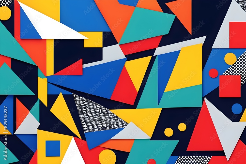 A colorful collage of shapes and squares with a blue square in the middle A colorful collage of shapes and squares with a blue square in the middle