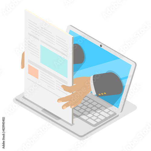 3D Isometric Flat Illustration of Digital Contract Set, Electronic Secure Signature. Item 1