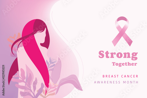 Woman support campaign to fight on breast cancer with pink ribbon in breast cancer awareness month.