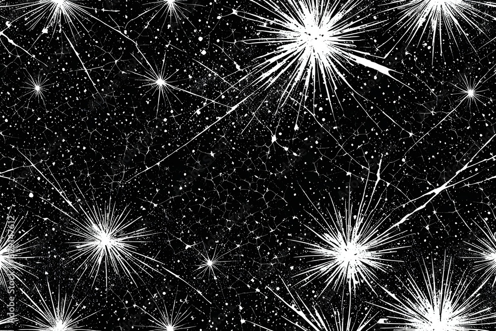 Obraz premium A black and white image of a starry sky with many white stars