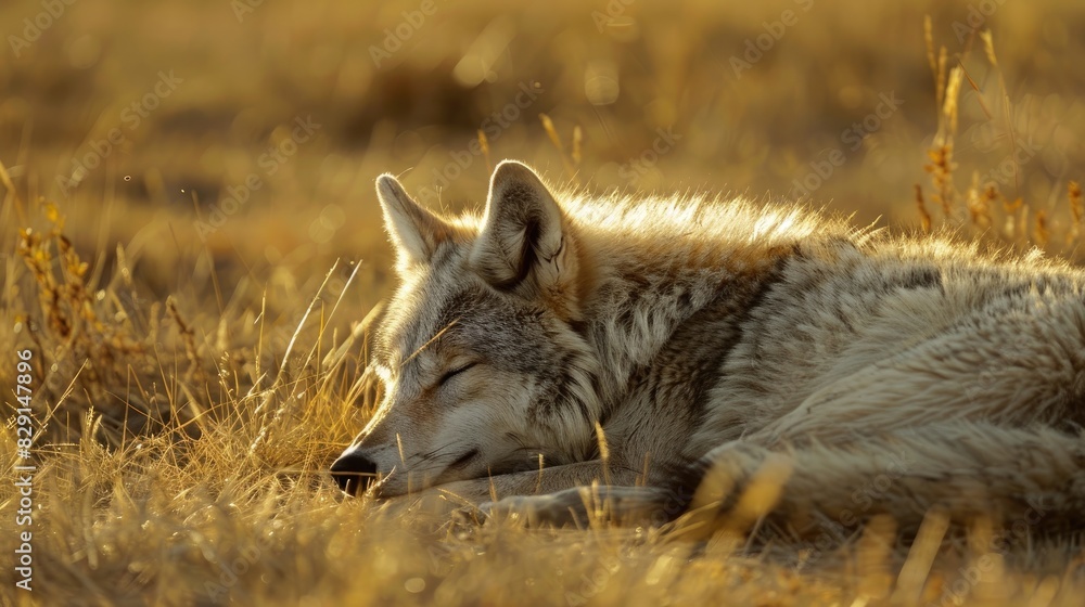 Fototapeta premium Tired prairie wolf taking a rest