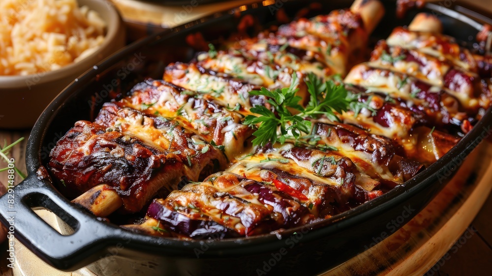 Tasty meat recipe cheese topped baked pork ribs with grilled eggplants Tasty meat recipe cheese topped baked pork ribs with grilled eggplants