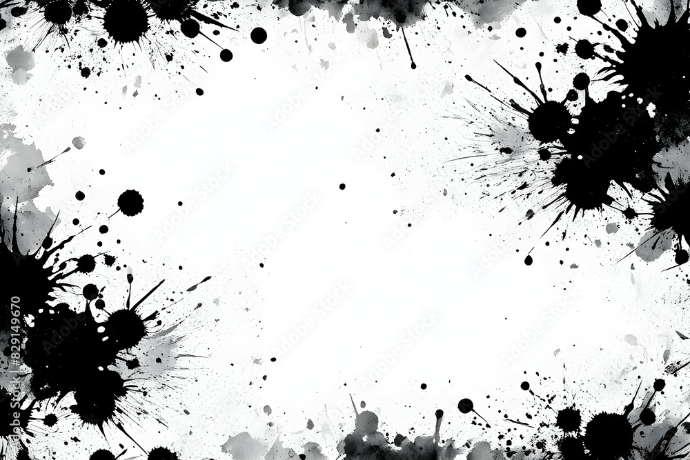 A black and white photo of splatters of paint on a white background A black and white photo of splatters of paint on a white background
