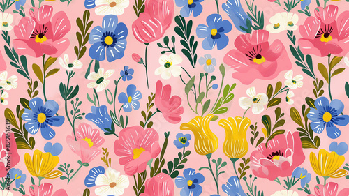 Wallpaper Mural ilustración flores del campo fondo rosa  Torontodigital.ca
