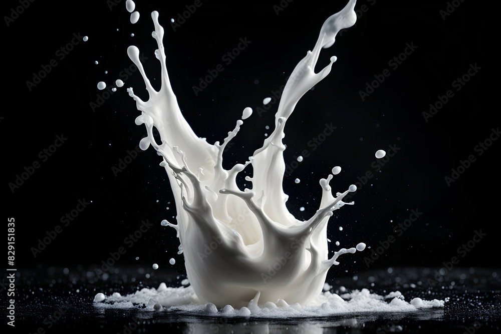 A splash of milk is shown in a black background A splash of milk is shown in a black background