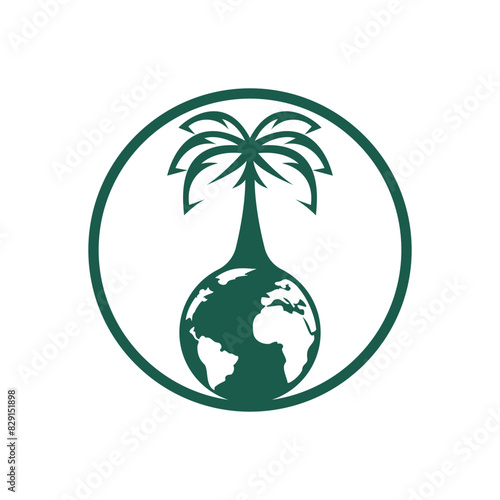Globe coast palm tree vector logo design.