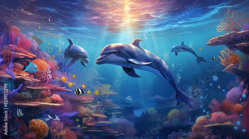 Graceful Dolphins in Enchanting Underwater World