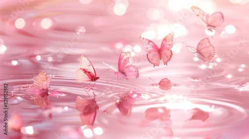 manifest background wallpaper, butterflies floating on the pink water