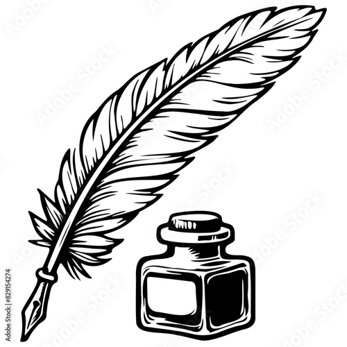 Quill Pen and Ink Bottle.