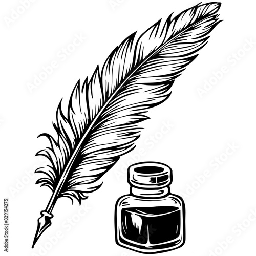 Quill Pen and Ink Bottle.