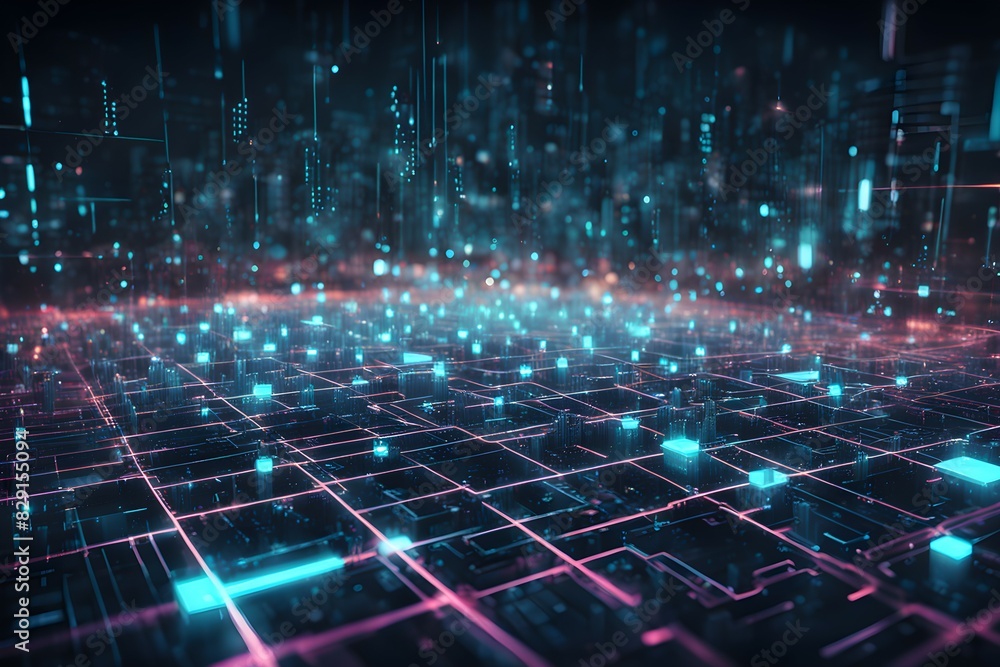 Obraz premium A computer generated image of a cityscape with a lot of lights