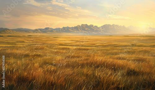 The vastness of the delta under sunlight, with tall grass swaying gently in the breeze and distant mountains visible on the horizon.