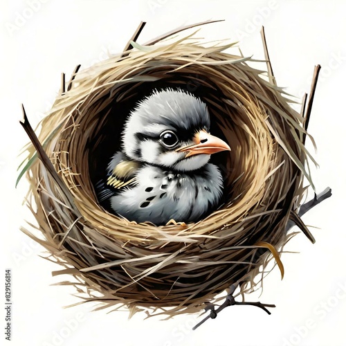 cute watercolor bird. hand painted watercolor illustration. bird in nest.