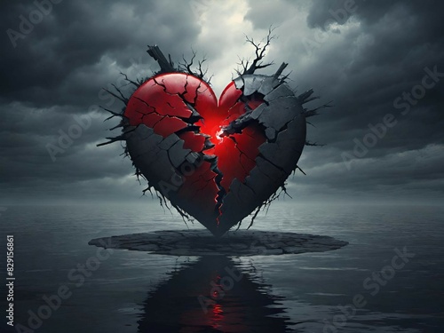 3d rendering of a broken heart on a black background