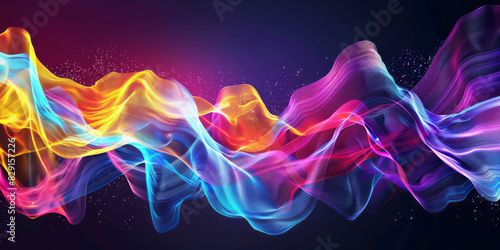 A colorful spectrum of digital waves flows over geometric shapes, representing the dynamic nature and evolution of data technology in marketing.