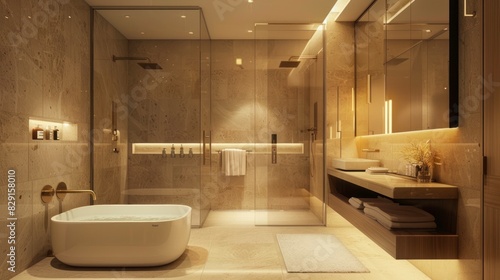 Hotel bathroom with modern architectural style 