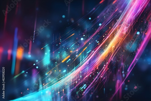 A colorful, abstract image with a blue line and red, yellow, and green streaks