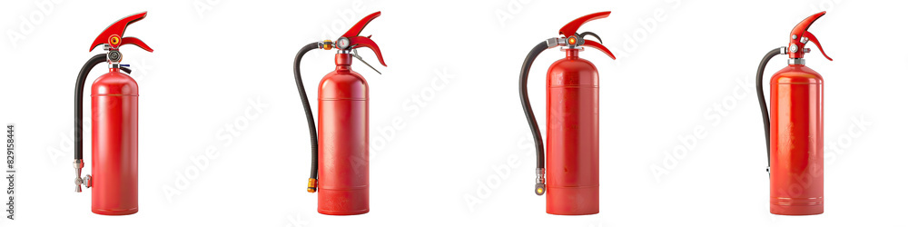Obraz premium Fire Extinguisher isolated on transparent png background collection set . Generative ai