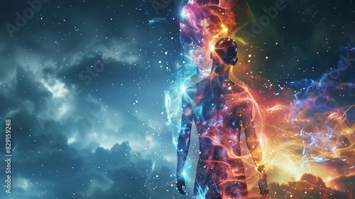 interconnectedness of physical and spiritual realms human body with luminous astral and causal bodies concept art photo