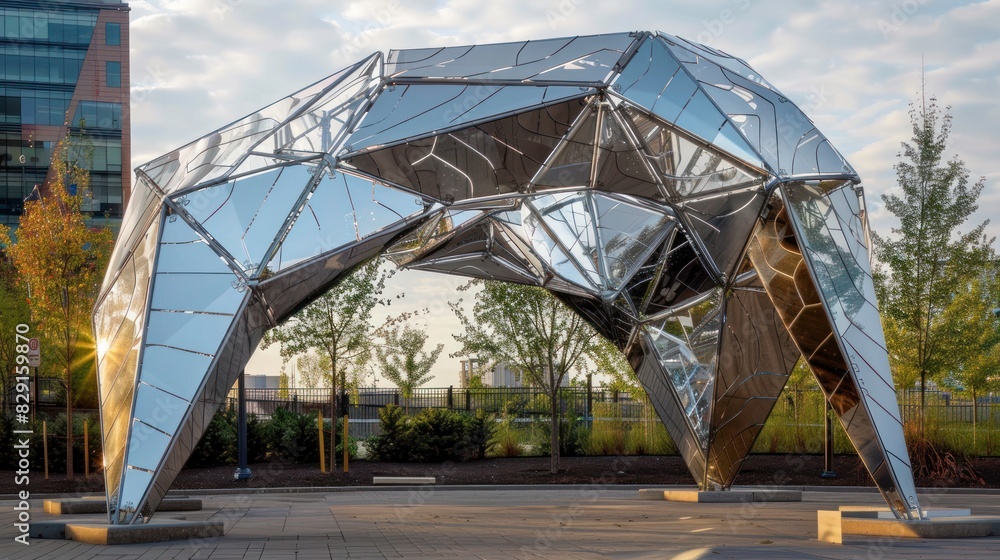 Obraz premium Light steel structure with Abstract backdrop of modern glass and steel architecture. Background with selective focus and copy space