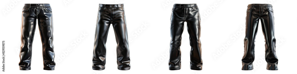 Leather Pants isolated on transparent png background collection set . Generative ai Leather Pants isolated on transparent png background collection set . Generative ai
