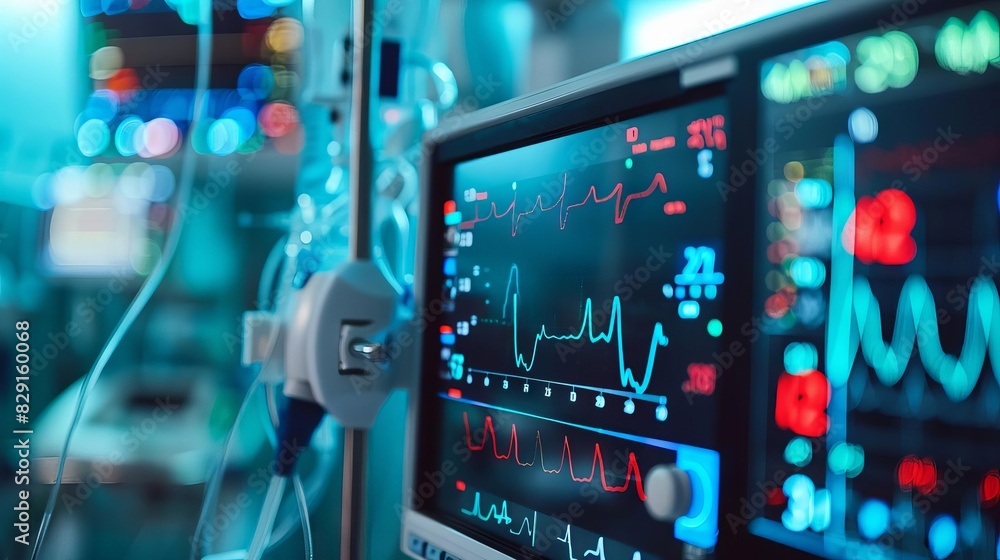 closeup of advanced hospital monitoring equipment displaying vital signs and medical data healthcare concept closeup of advanced hospital monitoring equipment displaying vital signs and medical data healthcare concept