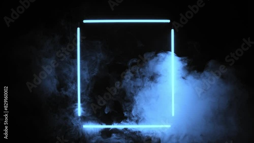 Colored neon frame with smoke
