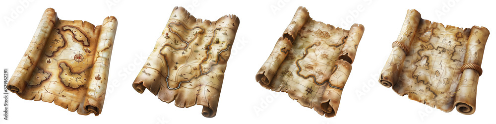 Treasure Map isolated on transparent png background collection set ...