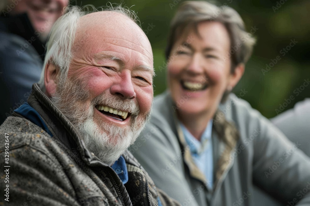 Senior Couple Laughing Together Outdoors in the Park. Horizontal Image Composition Senior Couple Laughing Together Outdoors in the Park. Horizontal Image Composition