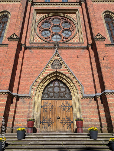 Entrance door to the old ancient Roman Catholic Church of St Francis, Riga, Latvia.