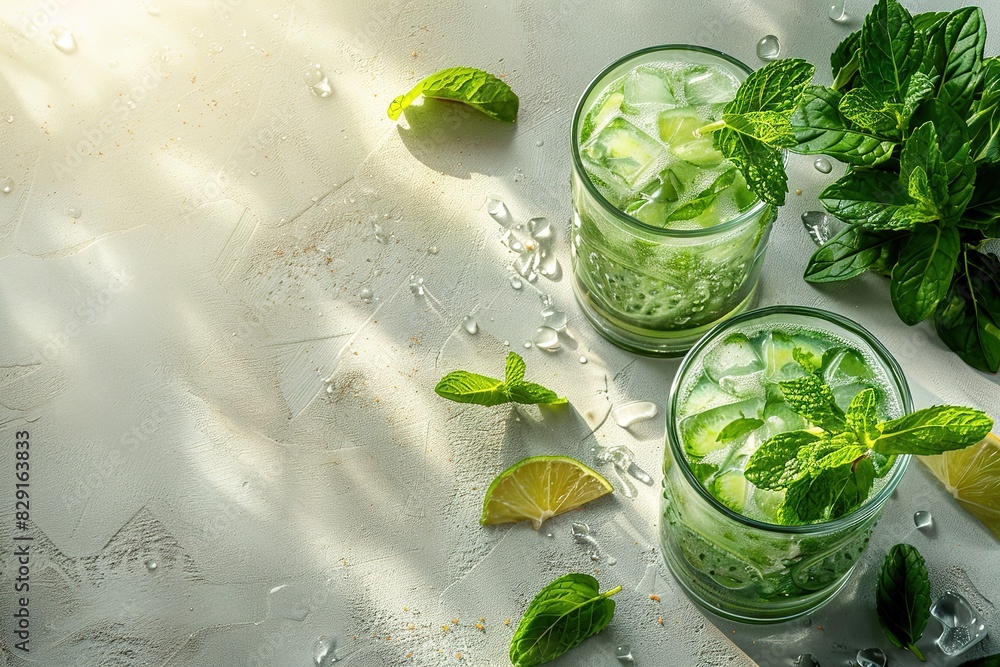 Mojito or virgin mojito long rum drink with fresh mint, lime juice, cane sugar and soda Mojito or virgin mojito long rum drink with fresh mint, lime juice, cane sugar and soda