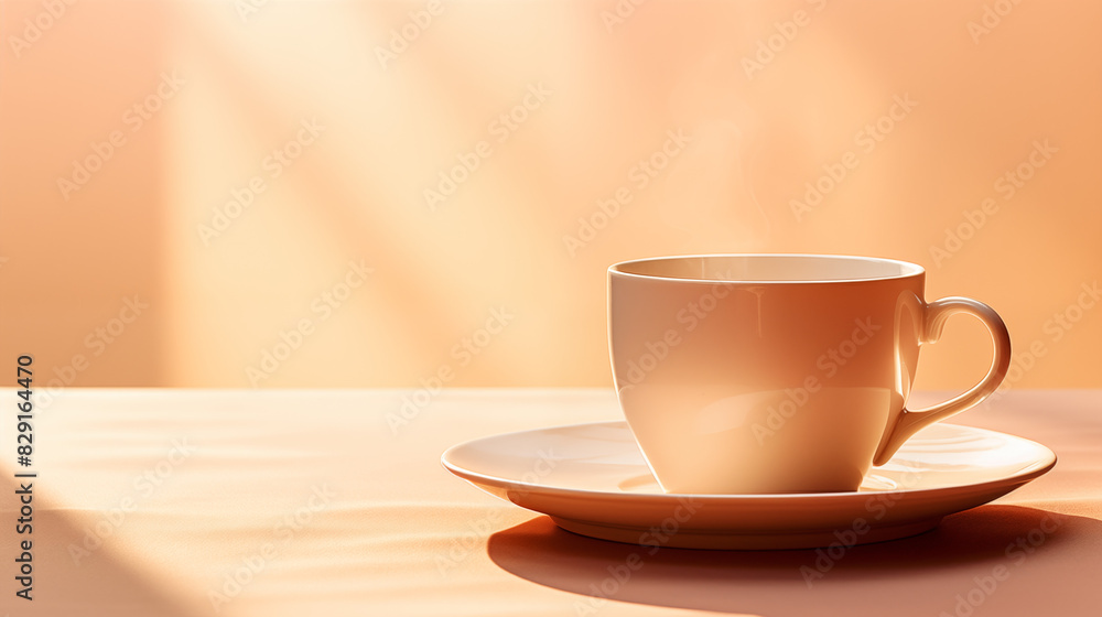 Obraz premium Steaming Coffee Cup in Sunlit Room