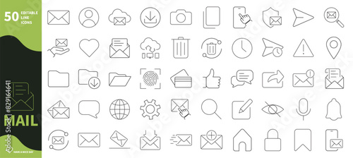 Mail and social icon. Set of contact icons, message, send, file,...