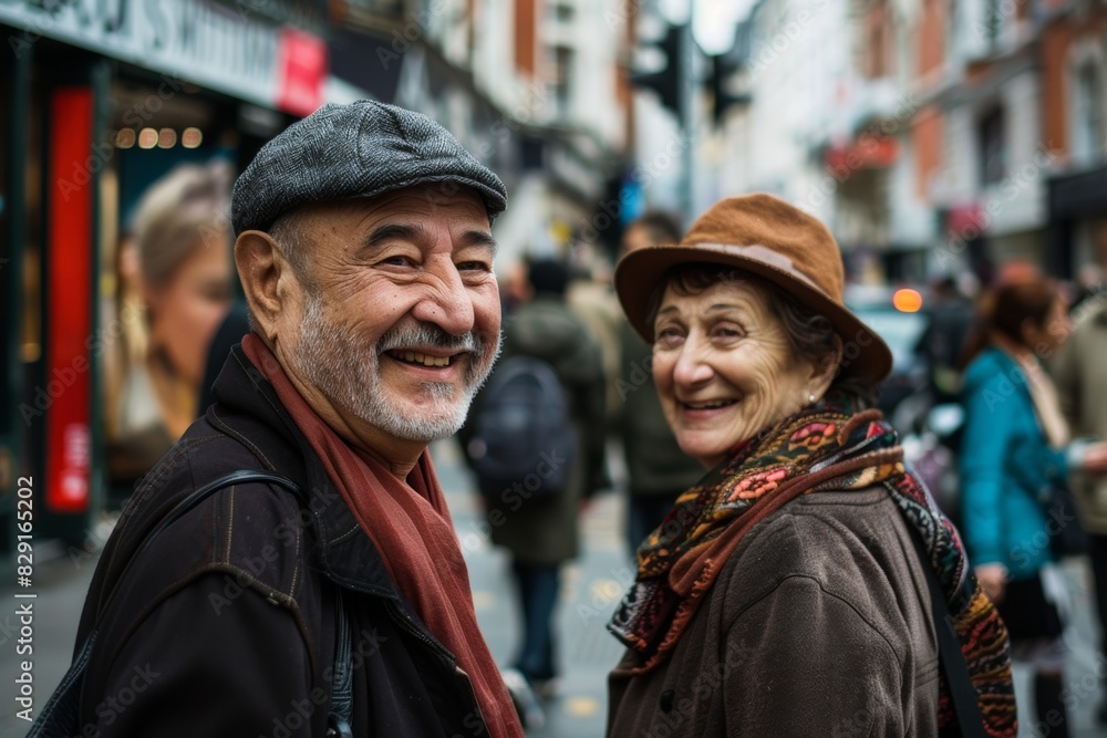 Senior couple in London street. Senior couple in London street.
