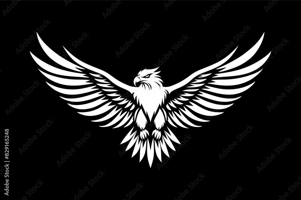 Symbolic image of an eagle with spread wings. Bird of prey logo. Vector illustration Symbolic image of an eagle with spread wings. Bird of prey logo. Vector illustration