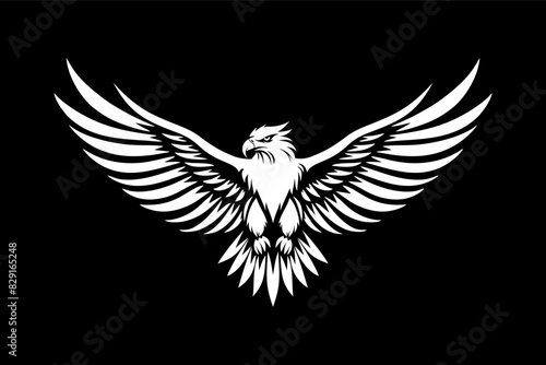 Symbolic image of an eagle with spread wings. Bird of prey logo. Vector illustration