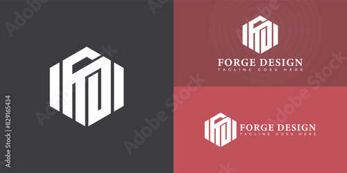 Abstract initial hexagon letter FD or DF logo in white color isolated on multiple background colors. The logo is suitable for software construction technology company logo design inspiration templates