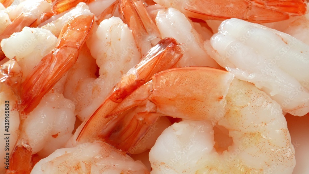 Frozen shrimp: translucent, glossy, slightly opaque due to freezing. Often pre-peeled, deveined for convenience, some varieties retain shells. Food concept. Seafood background.
Frozen shrimp: translucent, glossy, slightly opaque due to freezing. Often pre-peeled, deveined for convenience, some varieties retain shells. Food concept. Seafood background.