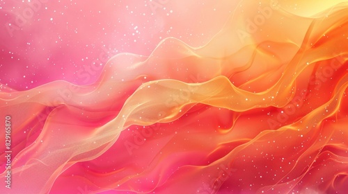 Vivid Orange Gradient Mesh with Coral Wavy Color Flow and Blurry Pink Watercolor Background © Emin