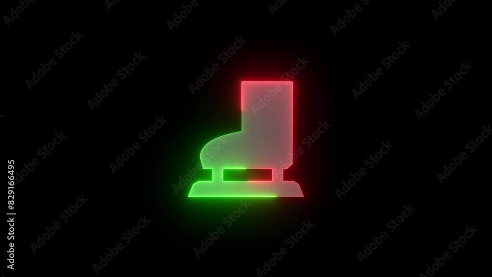 Ice skate icon neon green red glowing animation black background Ice skate icon neon green red glowing animation black background