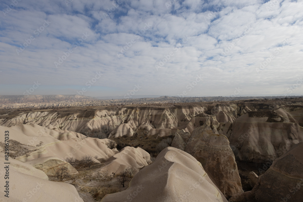 landscape overlooking the rocks of the ancient city Cappadocia in Türkiye.