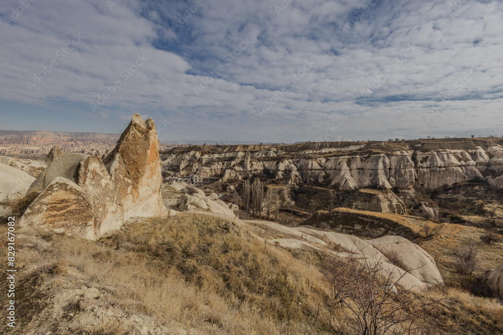 landscape overlooking the rocks of the ancient city Cappadocia in Türkiye.