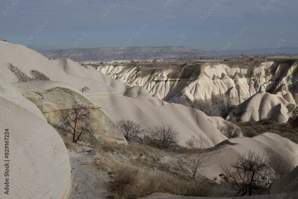 landscape overlooking the rocks of the ancient city Cappadocia in Türkiye.